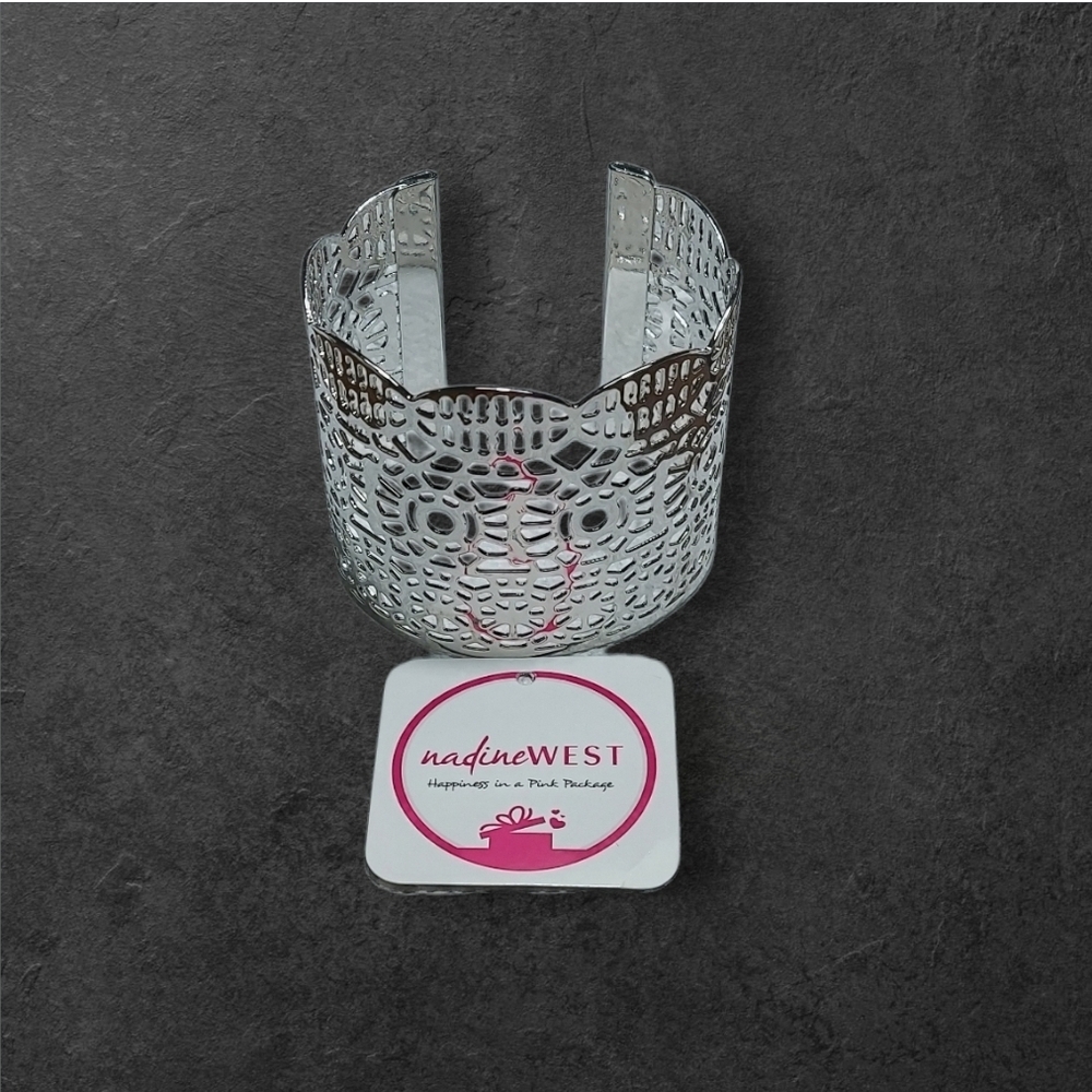 NWT NADINE WEST Wide Silver Cutout Cuff Bracelet ~2 1/2"